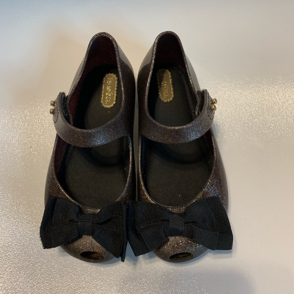 Mini Melissa Black Glitter Flats
